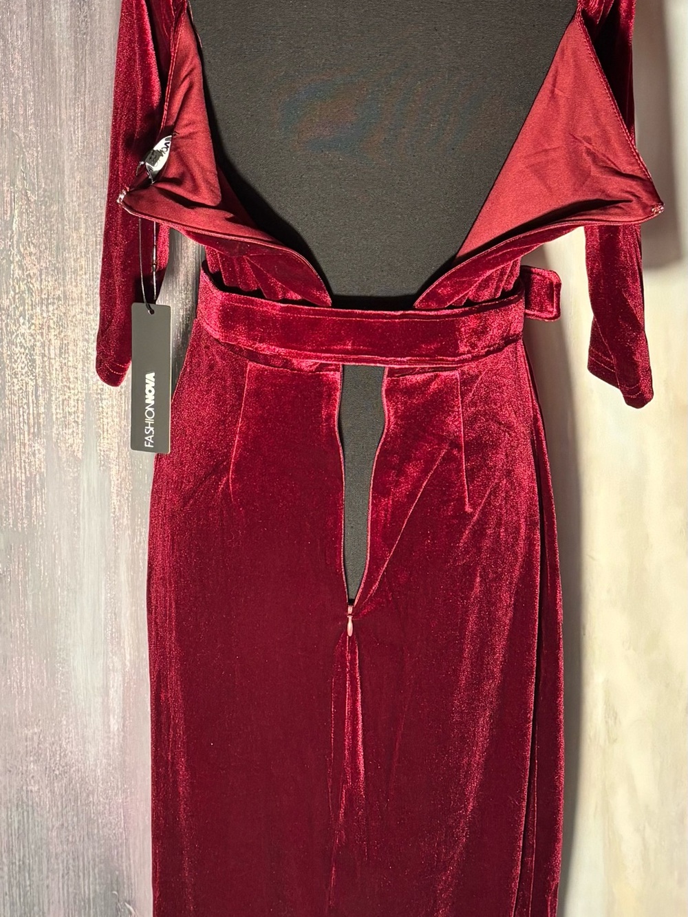 Burgundy Velvet Wiggle Midi Dress Screen Siren Pin Up Retro Cocktail NWT - Picture 5 of 7